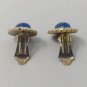 1940s Vintage Oval Blue Rhinestone and Lucite Clip On Earrings