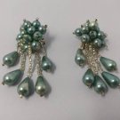 1950s Vintage French Green Lucite Cluster Clip on Earrings