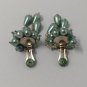 1950s Vintage French Green Lucite Cluster Clip on Earrings