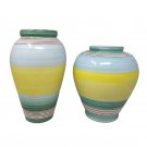 1970s Gorgeous Yellow and Blue Pair of Vases in Ceramic by Deruta. Made in Italy