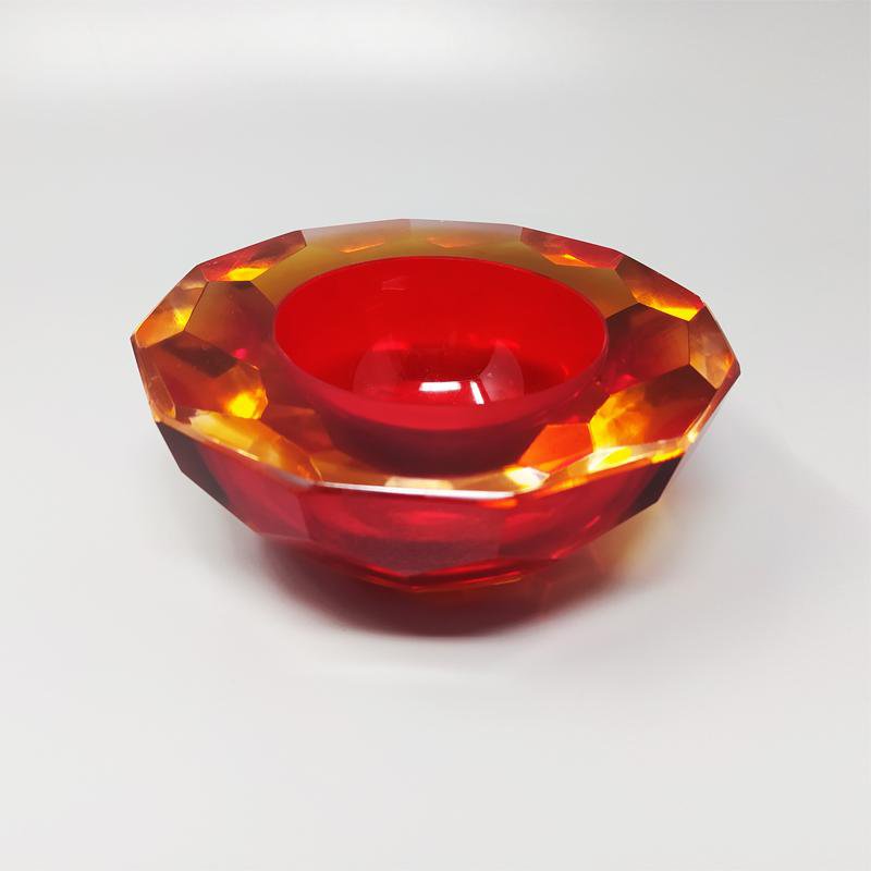 1970s Stunning Red Bowl "Geode" by Alessandro Mandruzzato in Murano Glass. Made In Italy