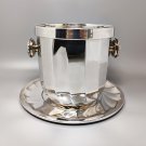 1960s Gorgeous Ice Bucket With Plate in Silver Plated by Ricci for Marengo. Made in Italy