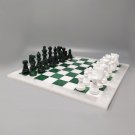 1970s  Green and White Chess Set in Volterra Alabaster Handmade Made in Italy
