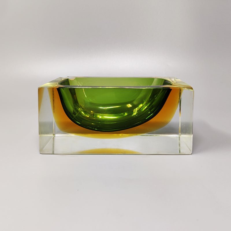 1960s Green and Yellow Rectangular Ashtray or Catchall By Flavio Poli for Seguso. Made in Italy