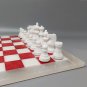 1970s Elegant Red and White Chess Set in Volterra Alabaster Handmade. Made in Italy
