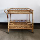 1960s Gorgeous Bamboo & Rattan Serving Bar Cart Trolley by Franco Albini. Made in Italy