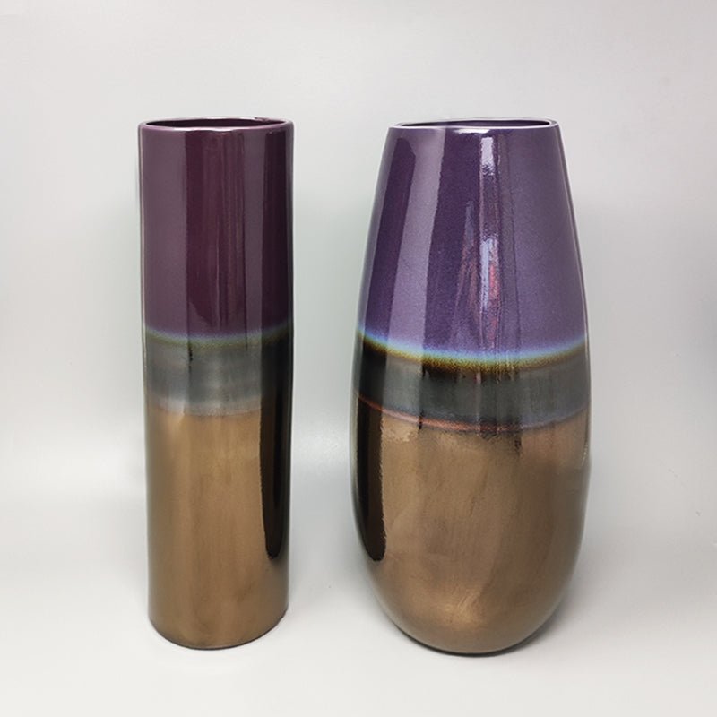 1970s Stunning Pair of Vases in Ceramic by F.lli Brambilla. Made in Italy