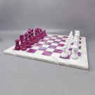Prodotti 1970s Stunning Pink and White Chess Set in Volterra Alabaster Handmade Made in Italy