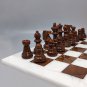 1970s Gorgeous Brown and White Chess Set in Volterra Alabaster Handmade. Made in Italy
