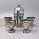 1950s Gorgeous Cocktail Shaker Set with Four Glasses in Stainless Steel. Made in Italy