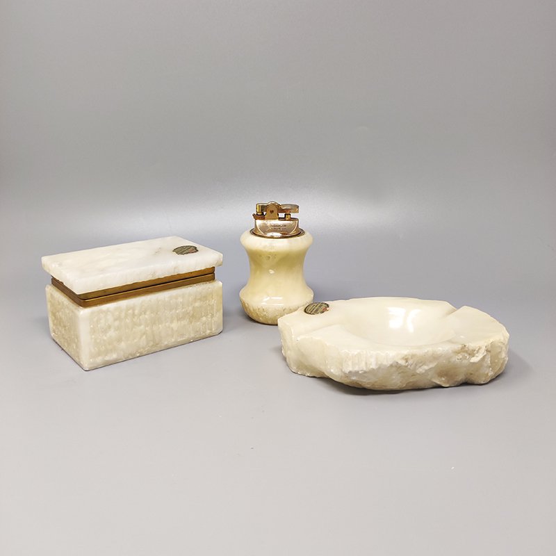 1960s Stunning Alabaster Smoking Set by Romano Bianchi. Made in Italy