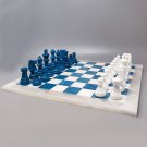 1970s Stunning Turquoise and White Chess Set in Volterra Alabaster Handmade Made in Italy