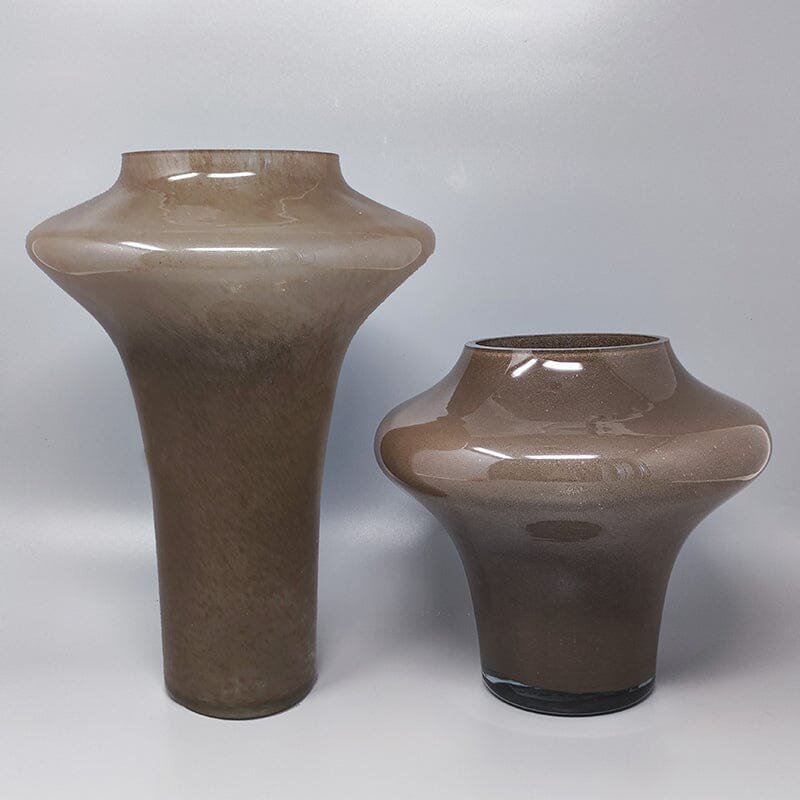 1970s Gorgeous Beige Pair of Vases in Murano Glass by Dogi. Made in Italy