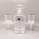 1970s Gorgeous Crystal Decanter with 2 Crystal Glasses by RCR. Made in Italy