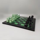 1970s Stunning Black and Green Chess Set in Volterra Alabaster Handmade Made in Italy