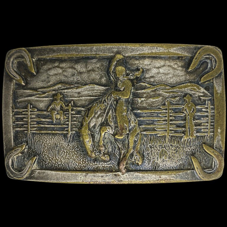 Rodeo Cowboy Bucking Horse Bronco Bronc Rider Western 60s Vintage Belt ...