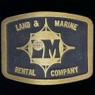 Land Marine Rental Company Advertising Brass NOS 1980s Vintage Belt Buckle