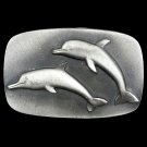 Vtg 1970s NOS Dolphins Porpoises Bottlenose Fish Ocean Sea Pewter Belt Buckle
