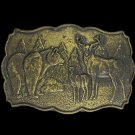 Deer Elk Bear Animal Art Artwork Western Cowboy Cowgirl 80s Vintage Belt Buckle