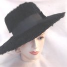 Vintage Edwardian 20s Wide Brim Fur Felt Hat BLACK EC