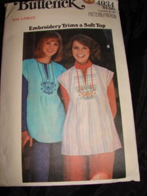 Sewing Pattern Vintage 70s Top Blouse EMBROIDERY Large NEW