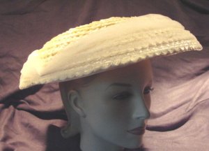 Vintage 50s Straw Hat Platter Cello TULLE Chiffon