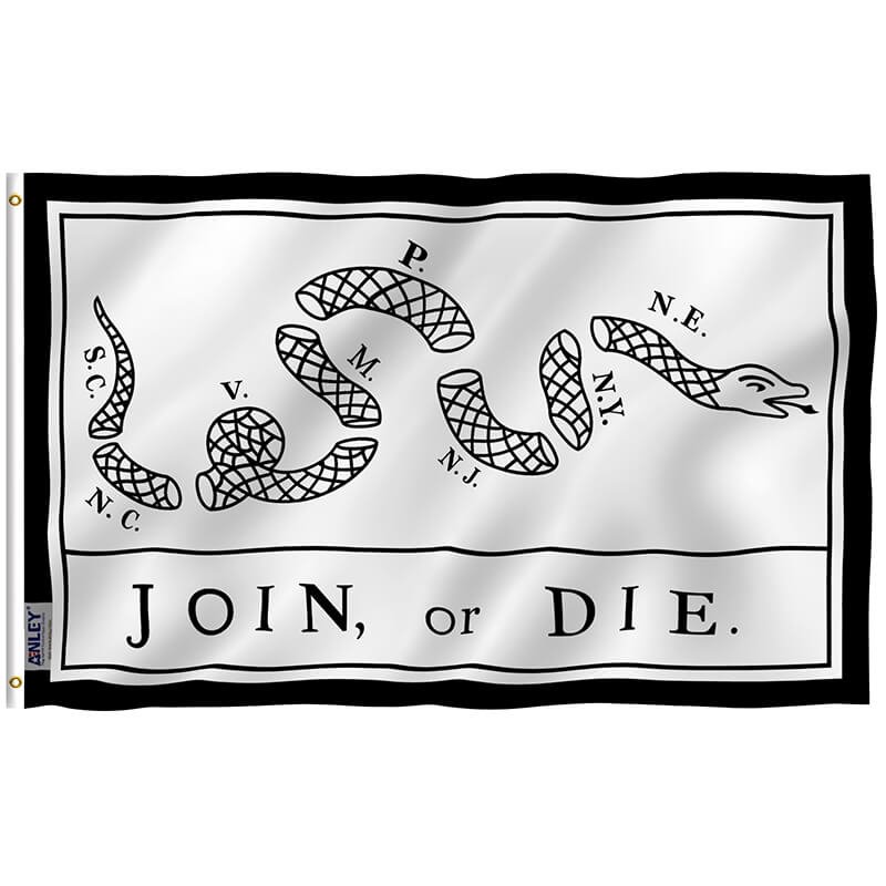 White Join Or Die Flag - Rattlesnake Flag with Brass Grommets 3X5Ft Banner USA