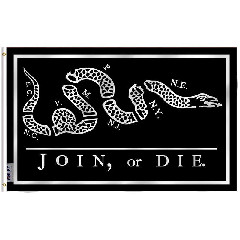 Black Join Or Die Flag - Rattlesnake Flag with Brass Grommets 3X5Ft Banner USA
