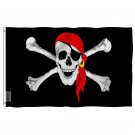 Fly Breeze Jolly Roger Flag with Red Bandana with Brass Grommets 3X5Ft Banner USA