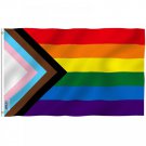 Fly Breeze Progress Pride Rainbow Flag Flag with Brass Grommets 3X5Ft Banner USA Polyester