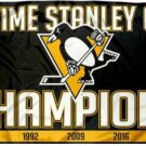 Pittsburgh Penguins 5 Time Stanley Cup Champs Flag 3X5Ft Polyester Digital Print Banner USA