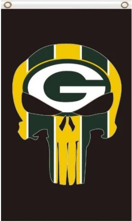 Green Bay Packers Skull Vertical Flag 3X5 Ft Polyester Banner USA 90x150cm