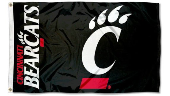 Cincinnati Bearcats Black Flag 3X5ft Banner USA Polyester with 2 Brass Grommets
