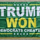Donald Trump Flag Trump Won Dem Cheated Green USA 2024 Sign 3x5Ft