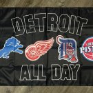 Detroit Lions Red Wings Tigers Pistons All Day Flag 3x5 ft Banner Man-Cave New