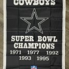 Dallas Cowboys Black Super Bowl Championship Flag 3x5 ft Banner Man-Cave Bar