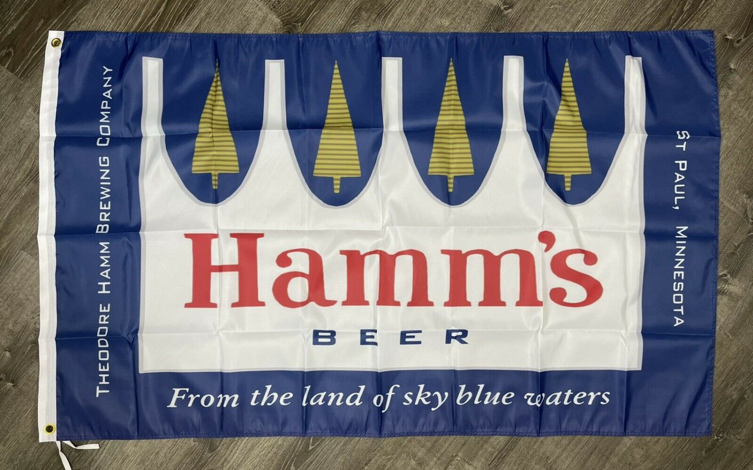 Hamm's Beer Flag 3x5 ft White Banner Man-Cave Bar Pub Retro Classic Logo New 