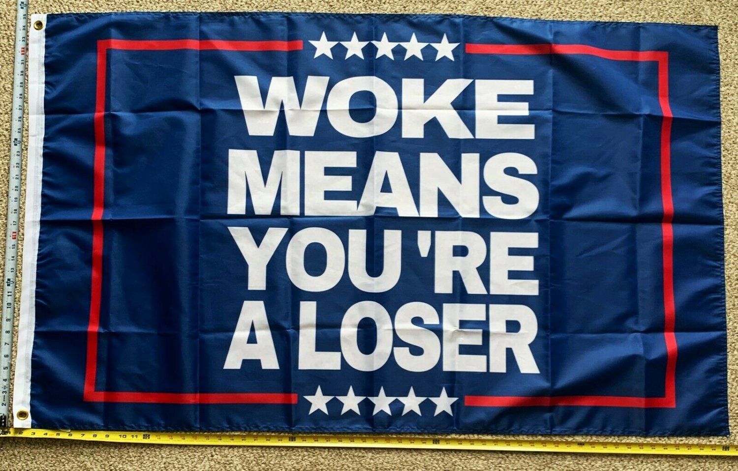 Anti Woke Flag Woke Means You Loser Blue Trump Desantis USA Sign 3x5'