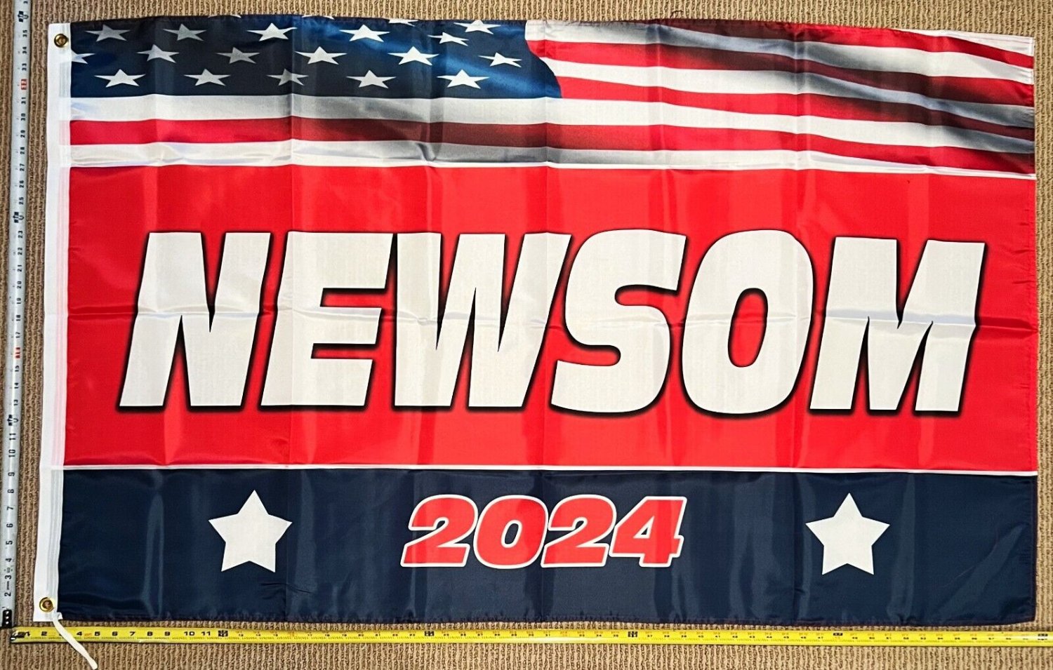 Gavin Newsom Flag  Red 2024 Democracy Democrat Equality USA Sign 3x5'