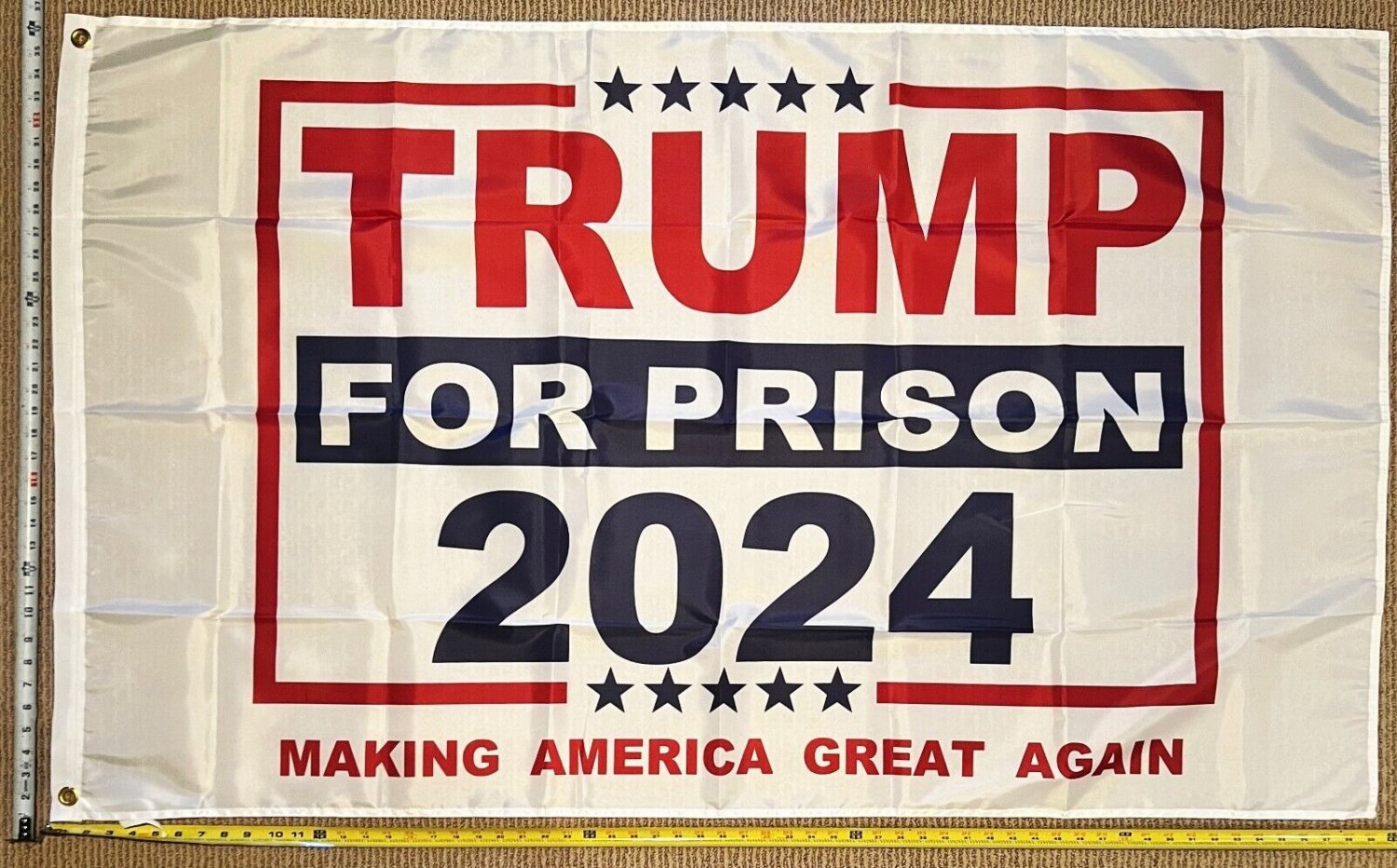 Trump For Prison Flag White Arrest Trump B Biden Harris Democrat Sign 3x5'