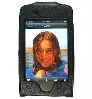 Leather Kickstand Carrying Protection Case Cover for Apple iTouch MP3 Music Video Player - Black