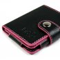 Hot Pink Line BLACK Leather Wallet Case for Apple iPod Nano 3rd Generation