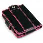 Hot Pink Line BLACK Leather Wallet Case for Apple iPod Nano 3rd Generation