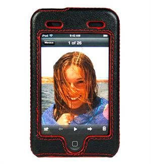 BLACK Apple iTouch Redline Leather Snap-On Case