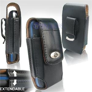 Black Leather Vertical Extendable Belt Clip Pouch Case for Samsung Instinct M800 (#4)