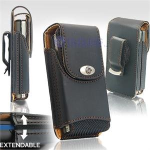 Black Leather Vertical Extendable Belt Clip Pouch Case for Samsung Omnia (#1)