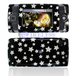 Hard Plastic Design Shield Protector Cover Case for Sidekick 2008 - Black / Silver Stars