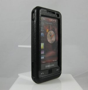 Hard Plastic Leatherette Cover Case for Samsung Omnia - Black