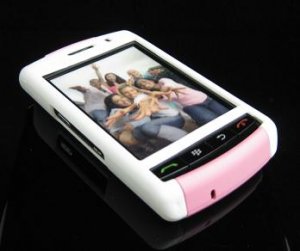 PREMIUM Hard Plastic Shield Cover Case for BlackBerry Storm 9500/9530 - White / Pink