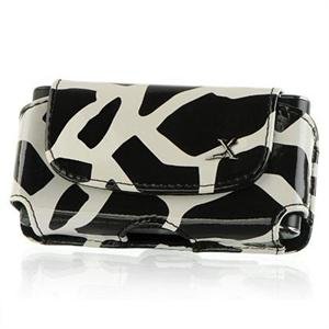 Horizontal Leather Safari Pouch Case Cover for Palm Centro 690 - Black / White Giraffe #2